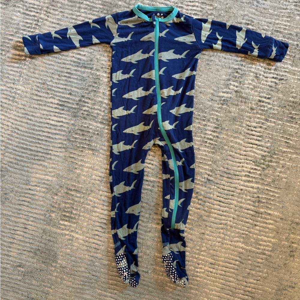 Kickee Pants Navy One-Piece Shark Footie with Teal Trim